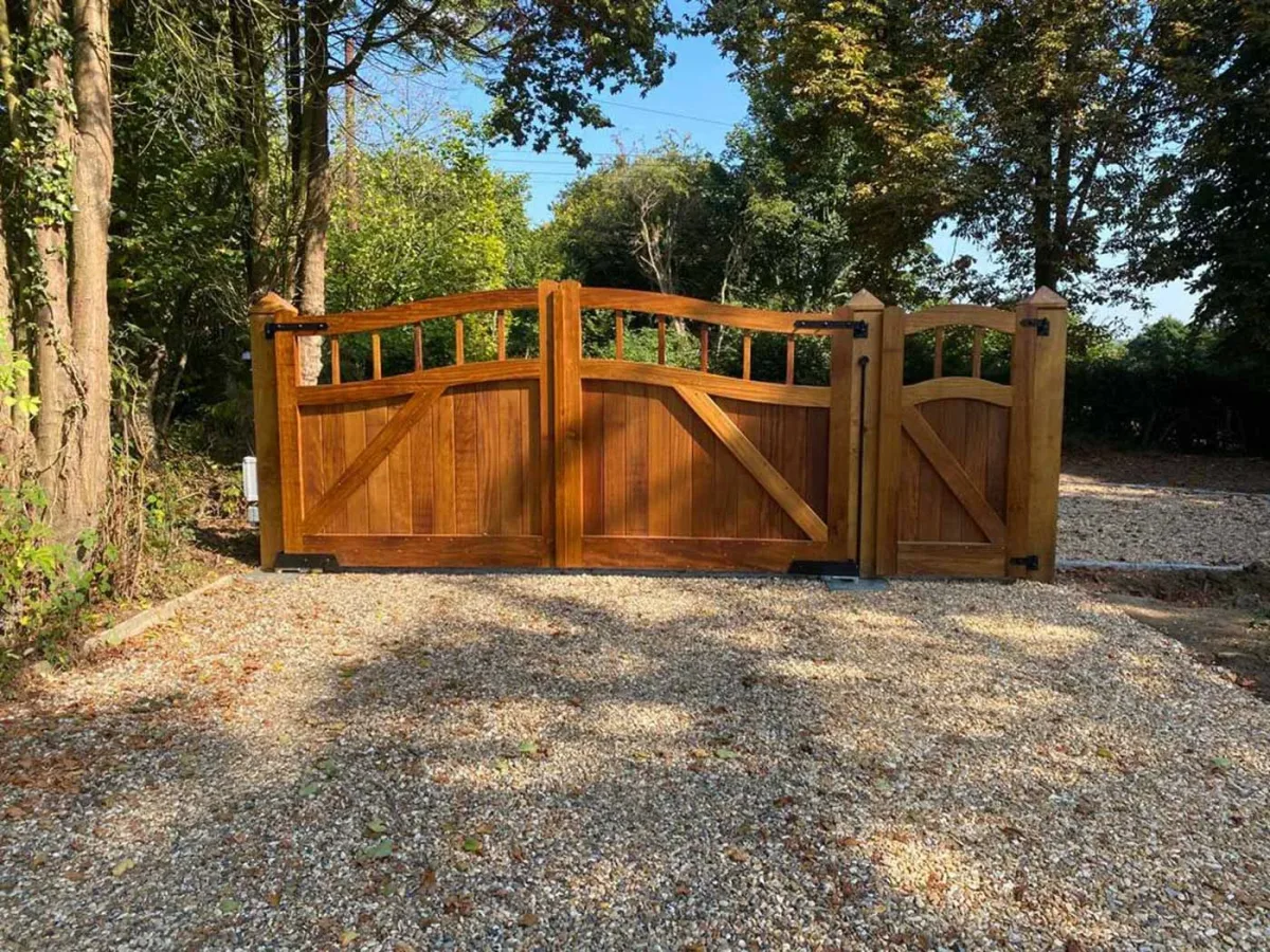 Iroko Double Swan Neck Gates — Buxted